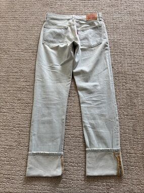 Levi’s 501 Light Wash Distressed Patchwork Jeans W26 L32 Cuffed